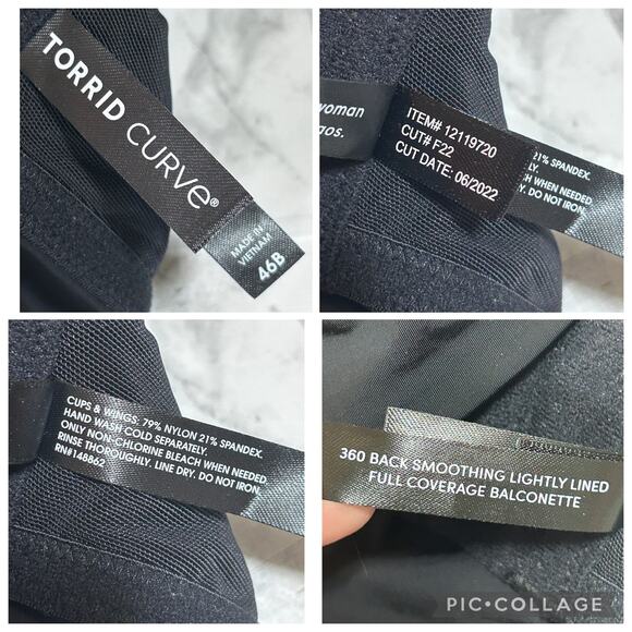 Torrid Curve Bra 46B Black 360 Back Smoothing Full Coverage Balconette Lined NWT - Picture 7 of 7